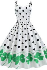 Ärmelloses Swing-Kleid mit weißen und schwarzen Punkten